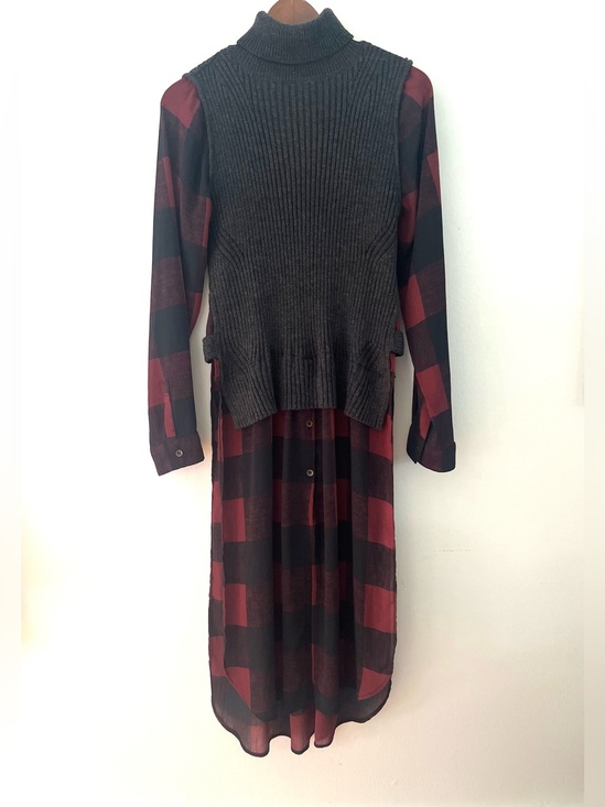 Rock & Republic Dresses & Skirts - Rock & Republic Dress Sweater Faux Layered Sheer Bottom Buffalo Plaid Size Large
